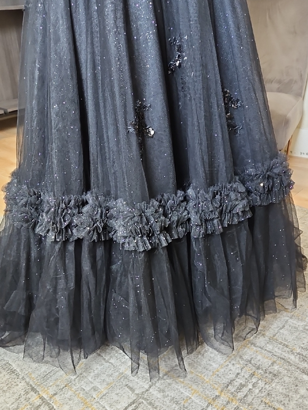 Size 6 Black Tank Strap Open Back Sparkle/Sequin Ballgown By Amarra - Picture 4 of 15